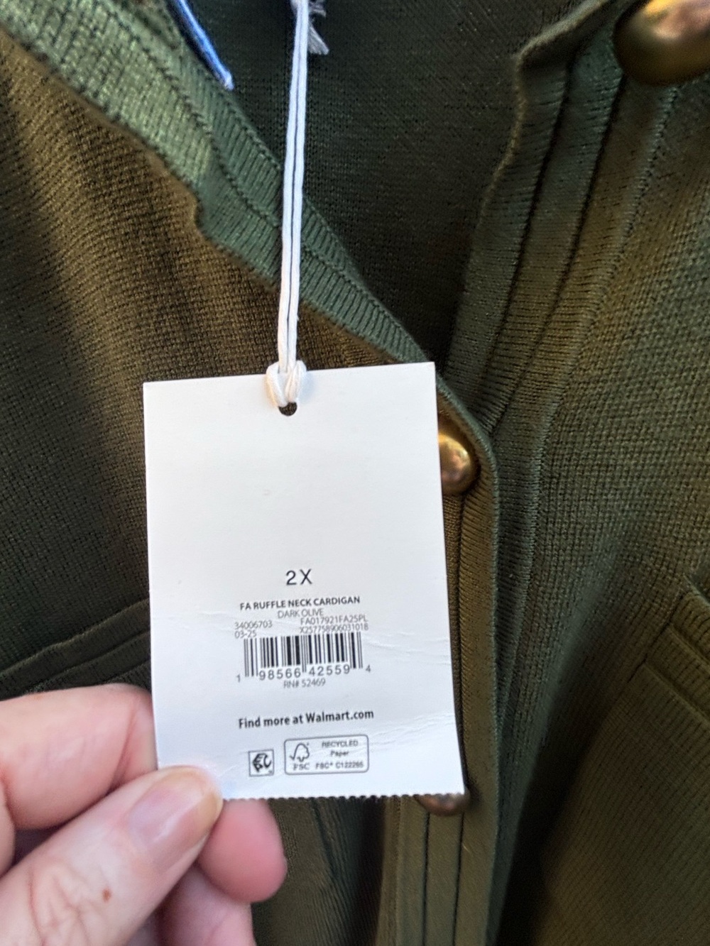 ๐NWT๐ Olive Green Cardigan with Blue Ruffle Collar and Gold Buttons - Picture 6 of 13